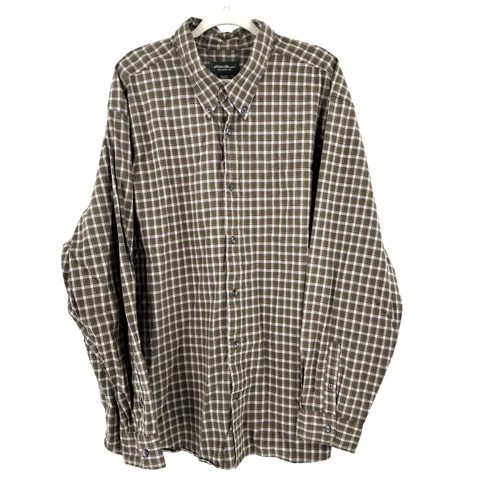 Eddie Bauer Relaxed Fit Shirt Men's XXXL Green Plaid Workwear Outdoors Camping